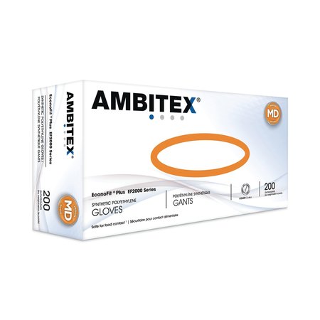 AMBITEX Ambitex EconoFit, Vinyl Disposable Gloves, Polyethylene, M, 2000 PK, Clear EFMD2000